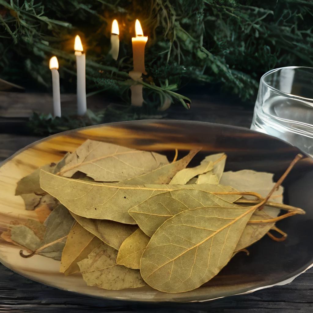 Whole Bay Leaves (Laurus nobilis) in a 4" x 6" pouch. Used for wish-making, protection, and manifestation rituals. Ideal for spell jars, intention burning, and cleansing.