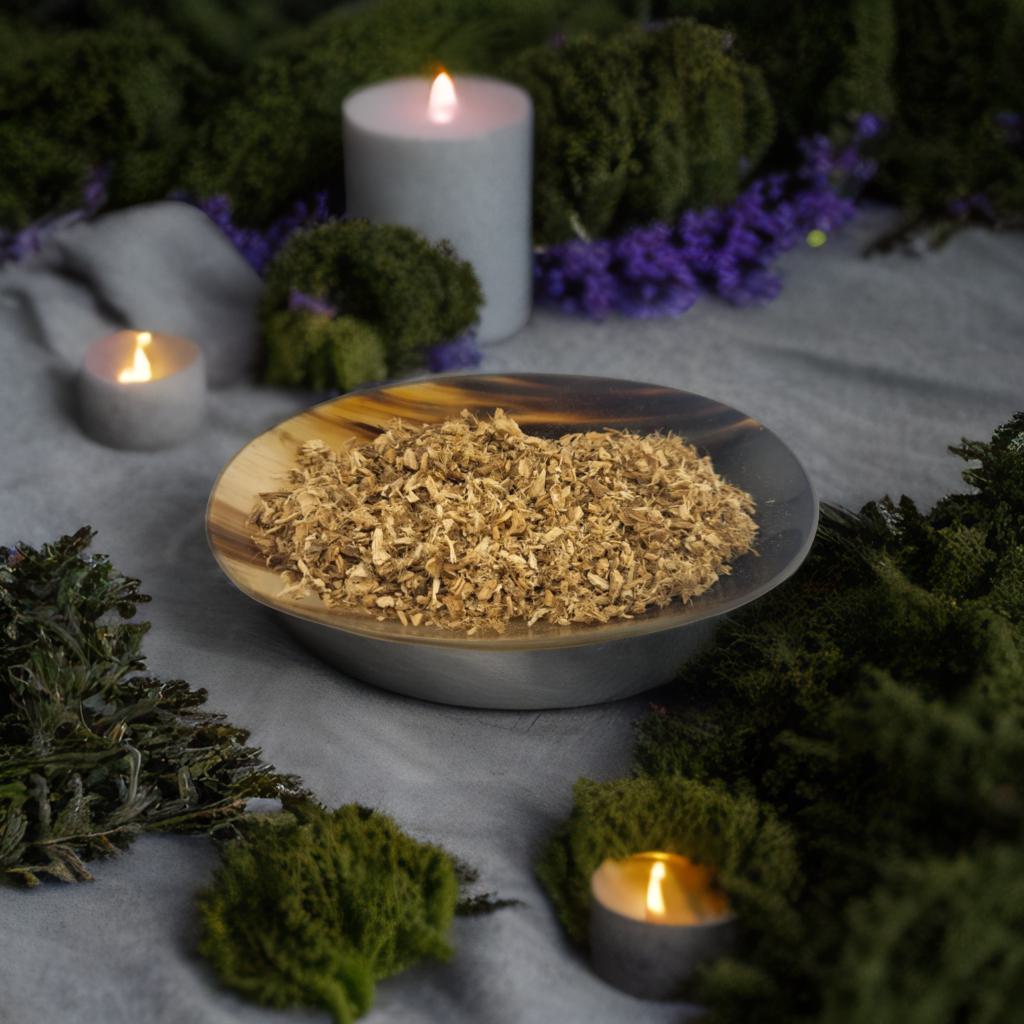 Dried Marshmallow Root (Althaea officinalis) in a 3x4 pouch. Use for emotional healing, spirit communication, and gentle protection. Perfect for ritual baths and spellwork.