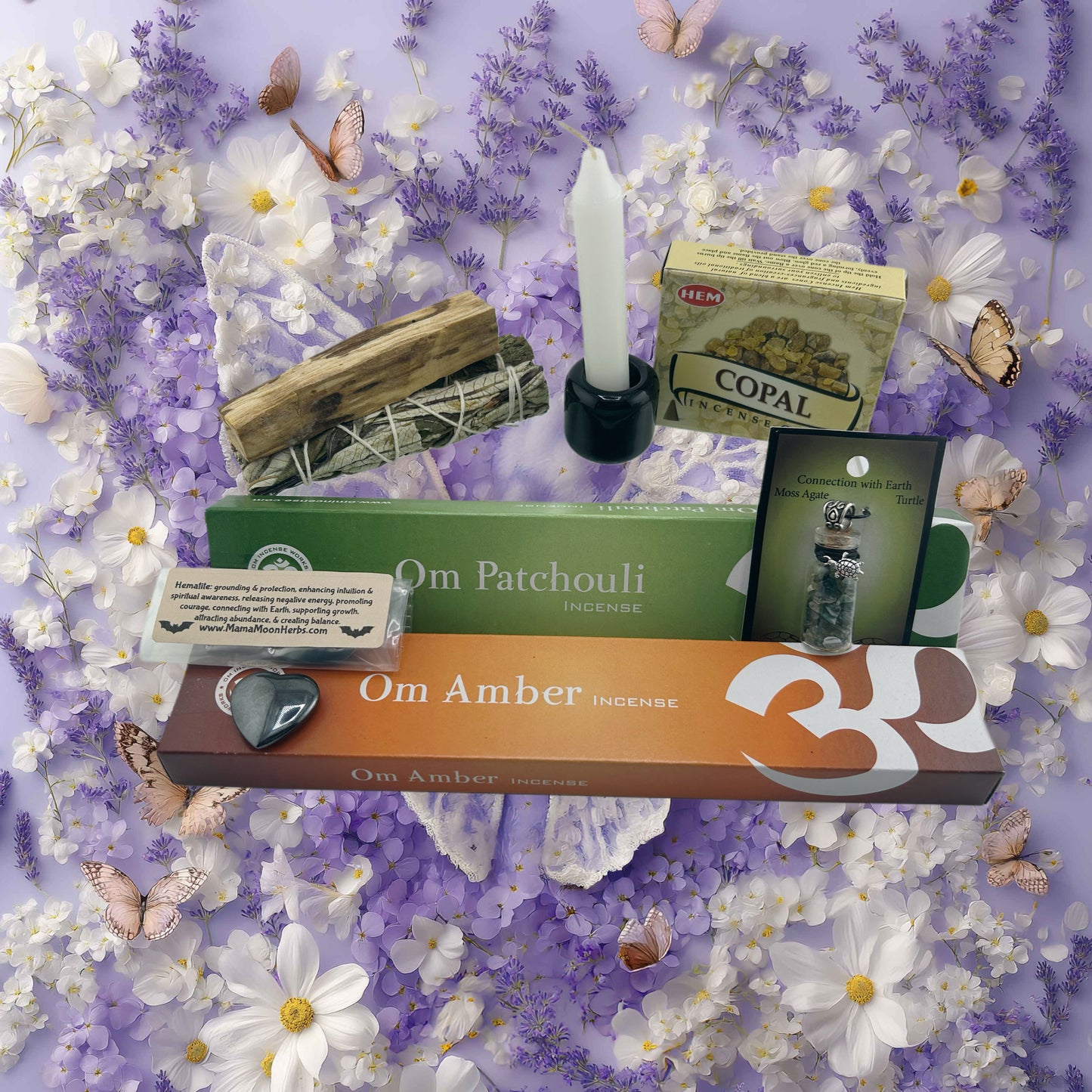 Protection & Grounding Meditation Ritual Supply Kit, Reiki Candles, Incense, Crystals, Smudge Wands plus More