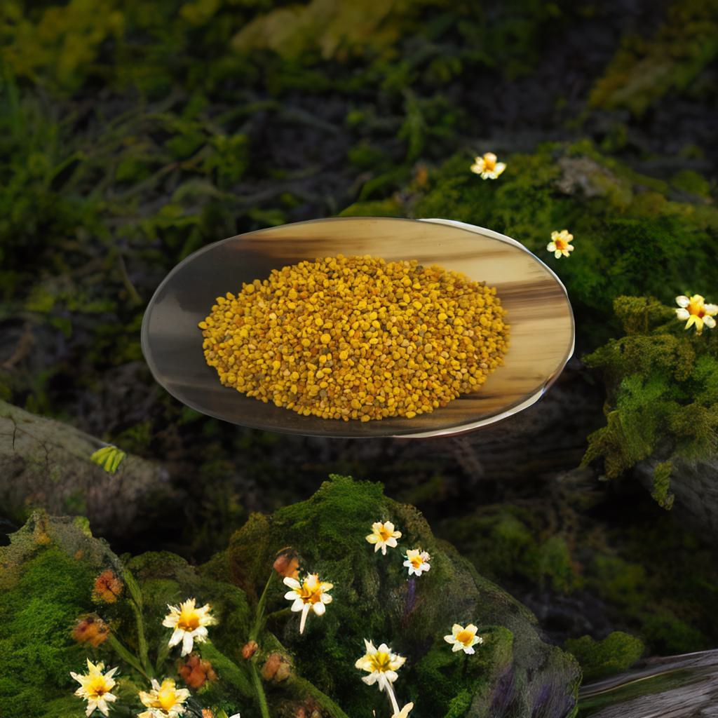 Dried Bee Pollen in a 2.5" x 3.7" pouch. Used in solar rituals, attraction spells, and glamour work. Perfect for vitality magic, prosperity charms, and spiritual offerings.