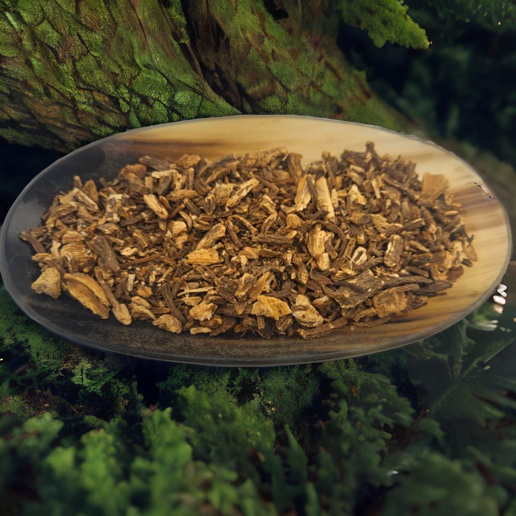 Dried Angelica Root (Angelica archangelica) in a 2.5" x 3.7" pouch. Used for protection, divine guidance, and healing rituals. Perfect for spell jars, sachets, and purification.