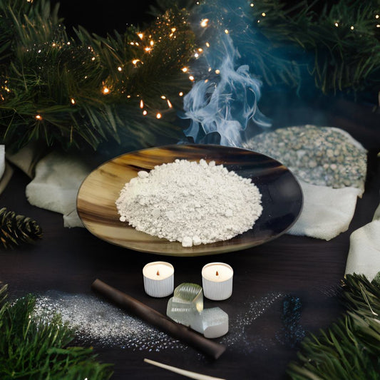 Sacred Cascarilla Powder in a 2.5" x 3.7" pouch. Used for purification, spiritual protection, and banishing. Ideal for floor washes, sigils, and warding rituals.

