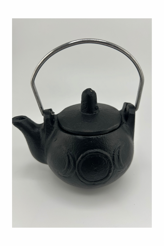 Triple Moon Cast Iron Tea Kettle and Psychic Tea Starter Kit. Kitchen Witch Kit. Cast Iron Cauldron