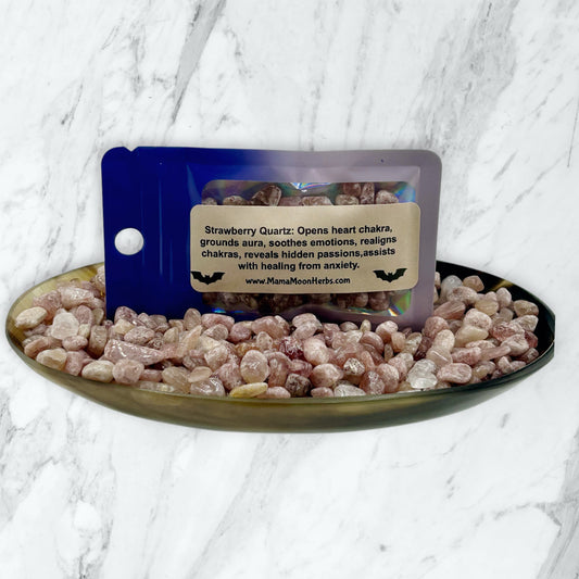 Strawberry Quartz Crystal Chips for Love, Self-Worth & Heart Healing – Witchcraft Spell Jar & Ritual Supplies