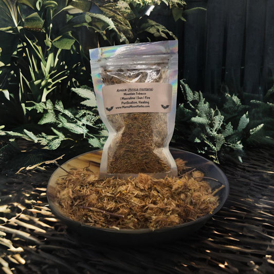 Dried Arnica Flowers (Arnica montana) in a 3" x 4" pouch. Used in spiritual healing, strength, and protection rituals. Not for consumption. Ideal for spell jars and altar work.