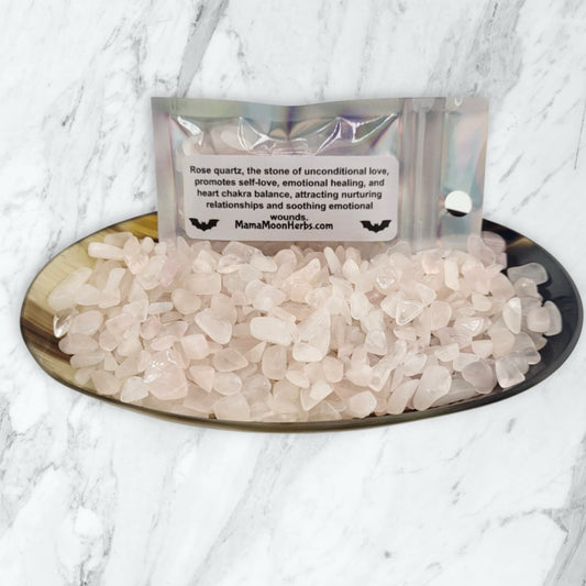 Rose Quartz Crystal Chips for Love, Self-Care & Heart Chakra Healing – Witchcraft Spell Jar & Ritual Supplies