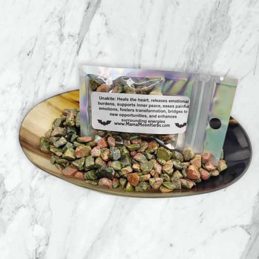 Unakite Crystal Chips for Emotional Healing, Self-Love & Heart Chakra – Witchcraft Ritual & Spell Jar Supplies