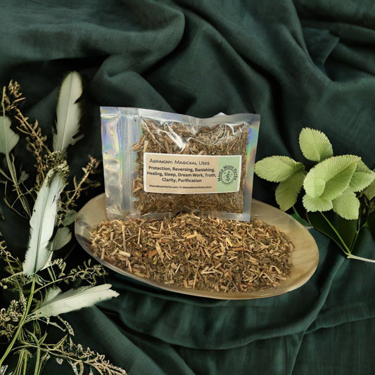 Dried Agrimony (Agrimonia eupatoria) in a 3" x 4" pouch. Used for reversal, protection, and healing rituals. Ideal for uncrossing, dreamwork, and spell jars.